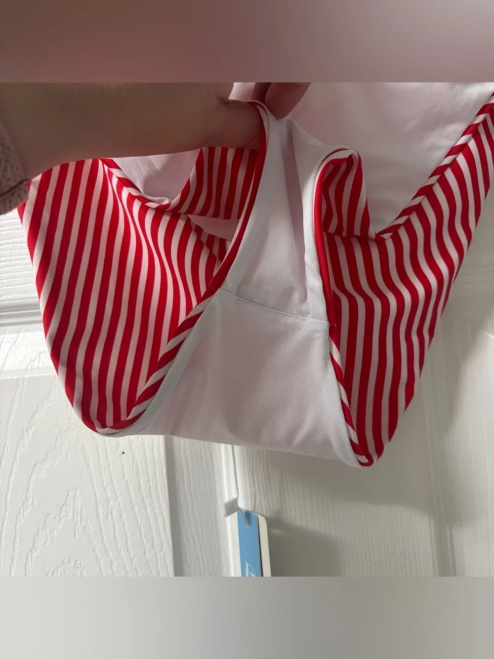 Cupshe High Cut Red & White Stripe Bikini Bottoms Women’s Size Large NEW